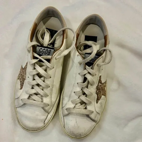 Golden Goose White and Gold Sneakers with Box - Picture 4 of 8